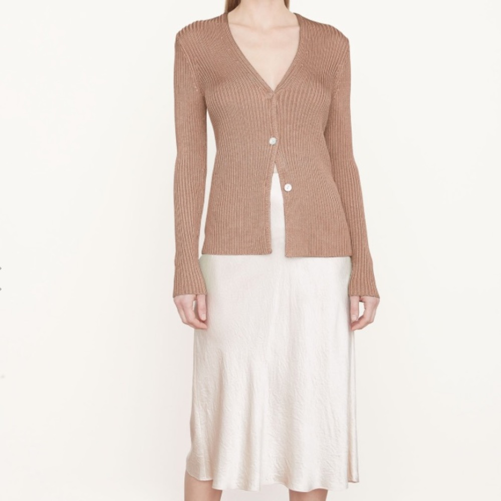 Ribbed Button Cardigan - Chestnut